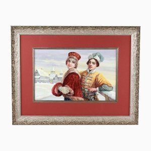 Courtship on the Winter Streets of Russia in the 16th-Century, Watercolor on Paper, Framed-WMV-1127611