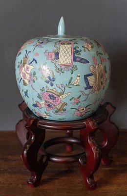 Covered Ginger Pot in 20th Century China Porcelain with Floral Ornamentation-QKG-1762670