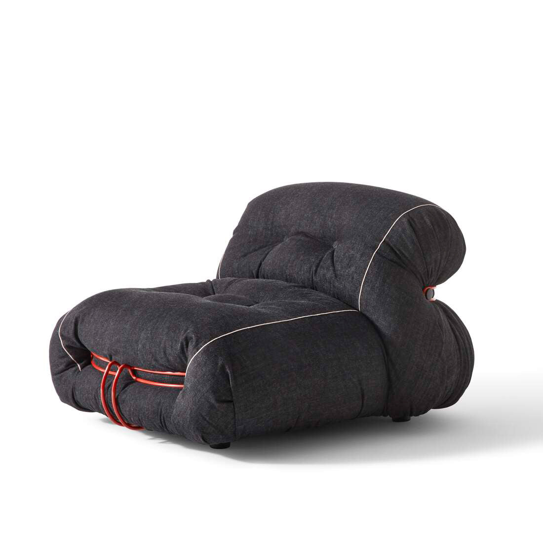 Soriana Lounge Chairs Denim by Cassina #Black Denim/Glossy China red painted (RAL 3016)