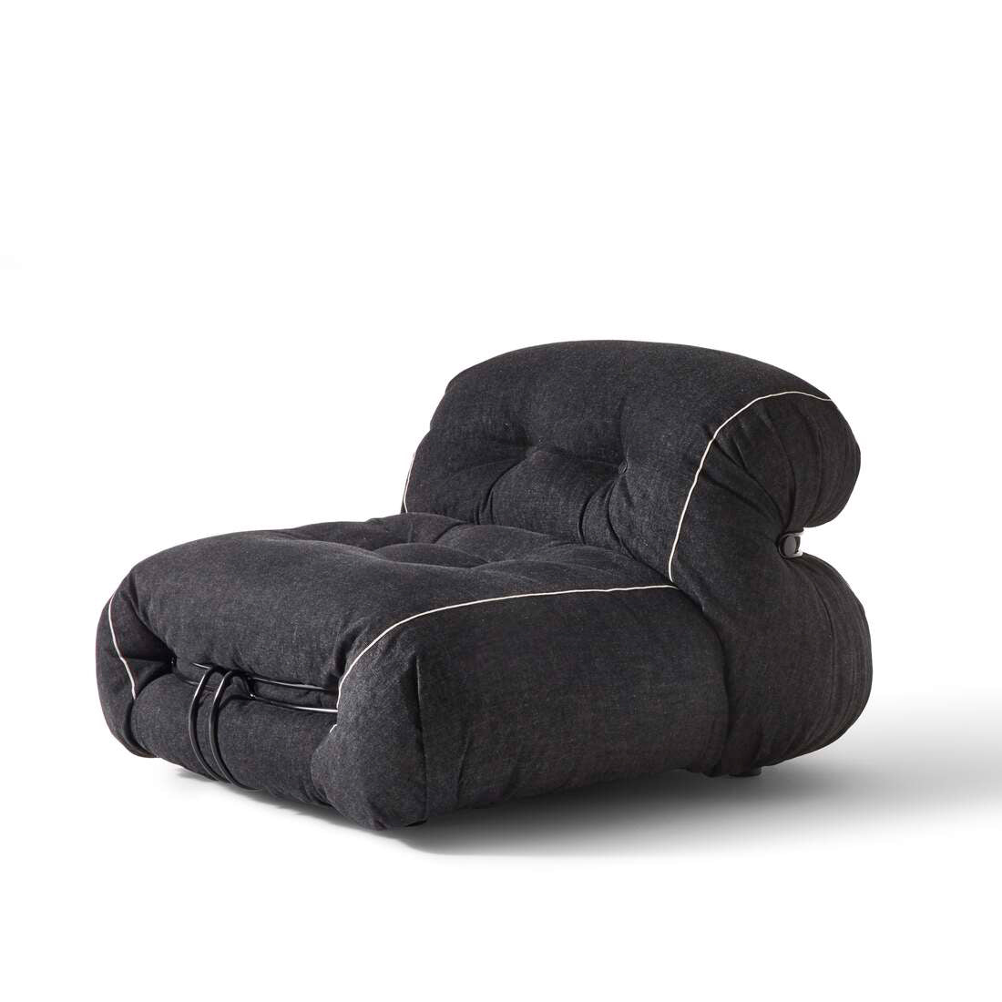 Soriana Lounge Chairs Denim by Cassina #Black Denim/Glossy black painted (RAL 9005)