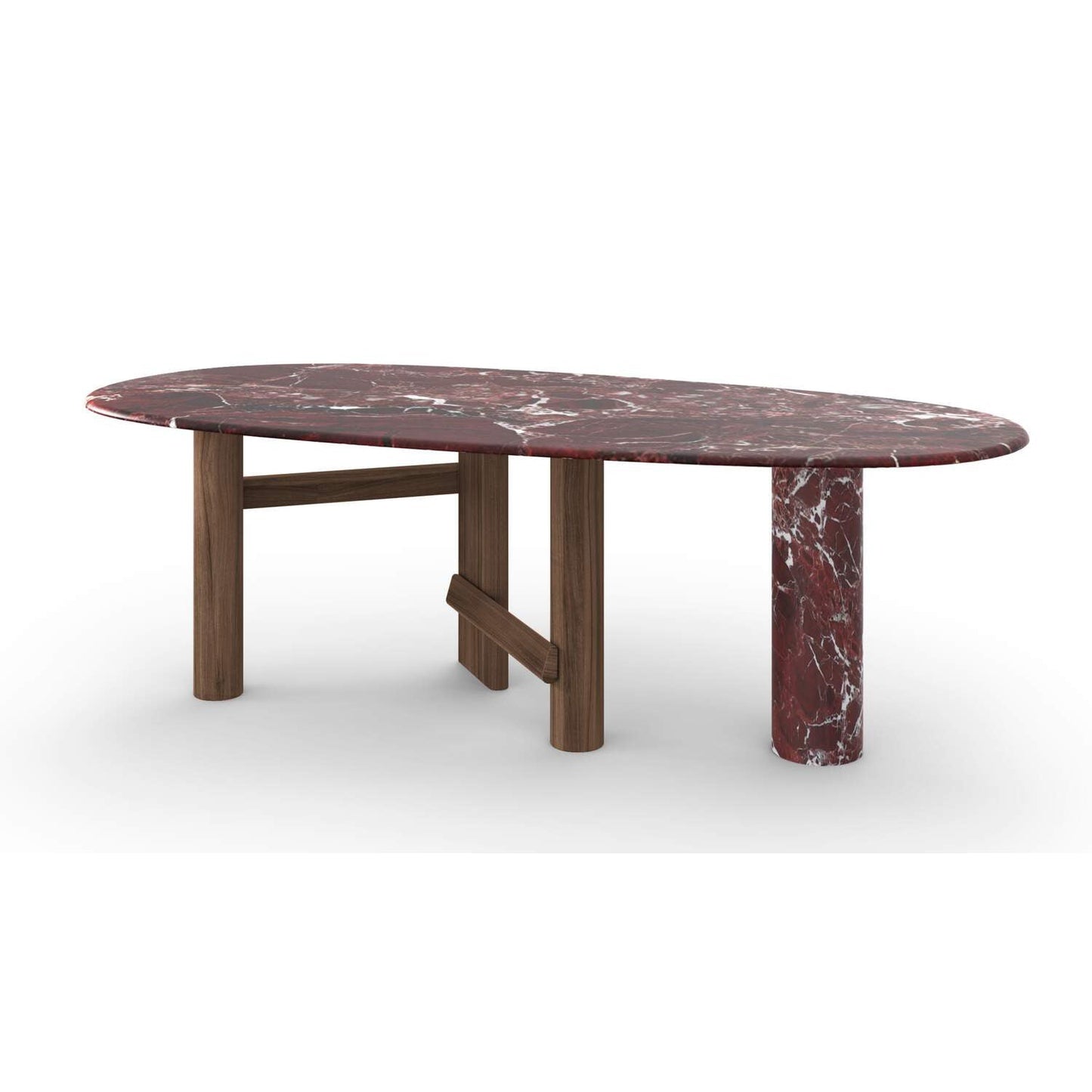 Sengu Oval Table by Cassina #Oval 230 x 116 / Marble Top & Column / Wooden Leg / Canaletto Walnut / Mat LEVANTO Red (M09)