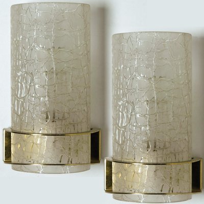 Crackle Glass Wall Light Fixtures from Hillebrand, 1960s, Set of 2-VDW-725601