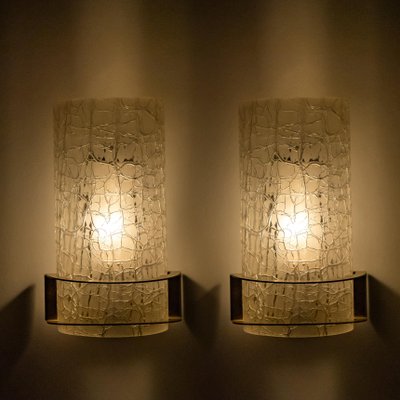 Crackle Glass Wall Light Fixtures from Hillebrand, 1960s, Set of 2-VDW-725601