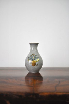 Craquele Glaze Porcelain Vase in Gold & Green on Grey from Lyngby Porcelain, 1930s-HPQ-1291146