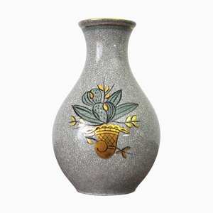 Craquele Glaze Porcelain Vase in Gold & Green on Grey from Lyngby Porcelain, 1930s-HPQ-1291146