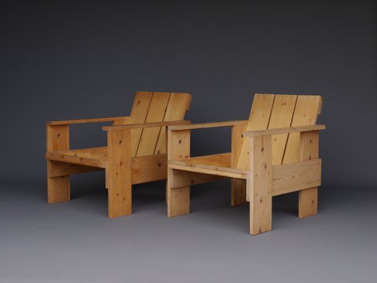 Crate Armchairs by Gerrit Rietveld for Gerard van de Groenekan, 1970s, Set of 2-MB-1358168