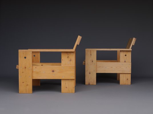 Crate Armchairs by Gerrit Rietveld for Gerard van de Groenekan, 1970s, Set of 2-MB-1358168