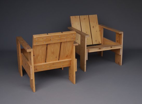 Crate Armchairs by Gerrit Rietveld for Gerard van de Groenekan, 1970s, Set of 2-MB-1358168