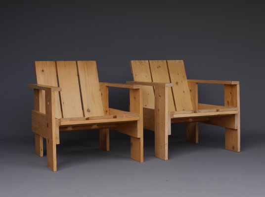 Crate Armchairs by Gerrit Rietveld for Gerard van de Groenekan, 1970s, Set of 2-MB-1358168