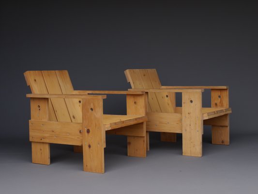 Crate Armchairs by Gerrit Rietveld for Gerard van de Groenekan, 1970s, Set of 2-MB-1358168