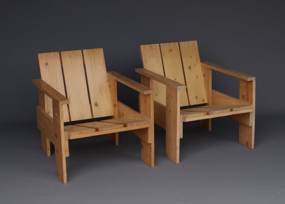 Crate Armchairs by Gerrit Rietveld for Gerard van de Groenekan, 1970s, Set of 2-MB-1358168