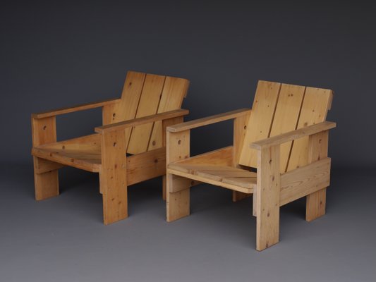 Crate Armchairs by Gerrit Rietveld for Gerard van de Groenekan, 1970s, Set of 2-MB-1358168