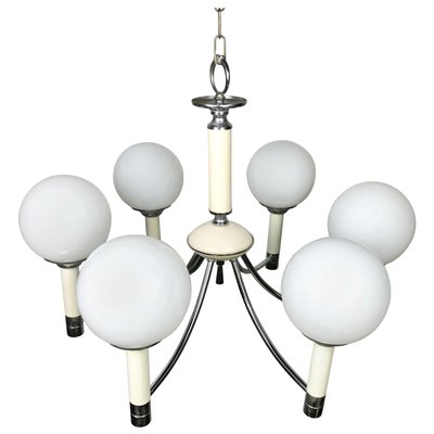 Cream Enamel & Chrome Six-Light Chandelier Pendant from Targetti Sankey, 1970s-LYQ-1171732