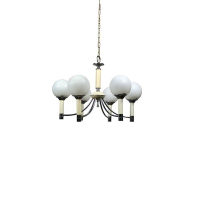 Cream Enamel & Chrome Six-Light Chandelier Pendant from Targetti Sankey, 1970s-LYQ-1171732