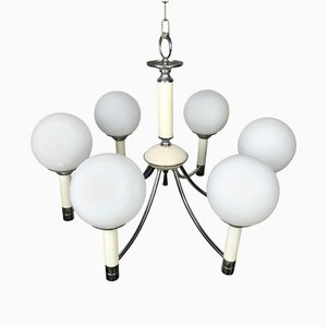 Cream Enamel & Chrome Six-Light Chandelier Pendant from Targetti Sankey, 1970s-LYQ-1171732