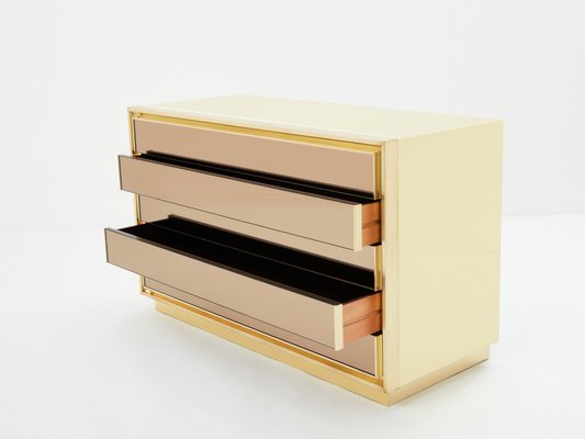 Cream Lacquer Brass Mirrored Chest of Drawers from Maison Jansen, 1970s-YJA-1820211