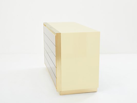 Cream Lacquer Brass Mirrored Chest of Drawers from Maison Jansen, 1970s-YJA-1820211