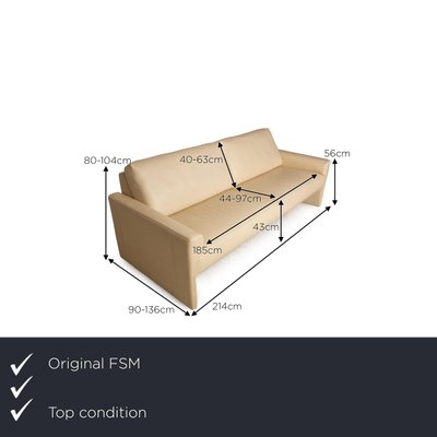 Cream Leather 3-Seater Sofa from FSM-RQW-1785897