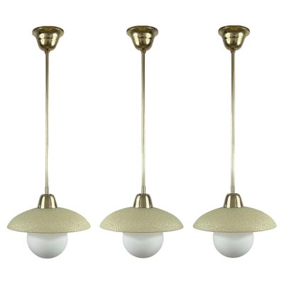 Cream Textured Glass and Brass Pendants, Sweden, 1950s-OE-1750839