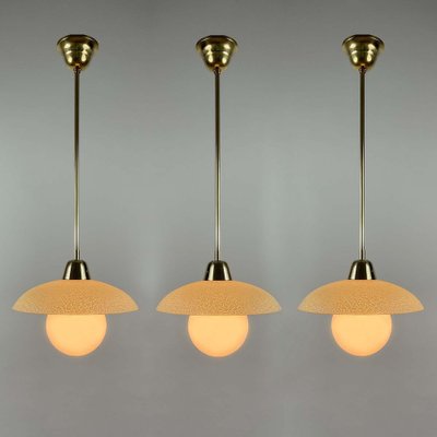 Cream Textured Glass and Brass Pendants, Sweden, 1950s-OE-1750839