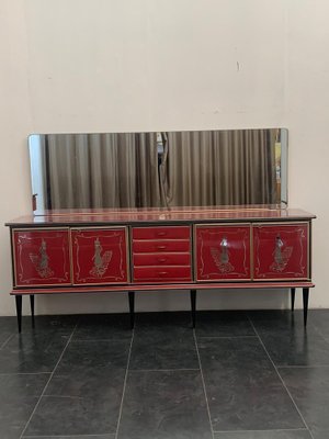 Credenza by Umberto Mascagni Rosso Bordeaux, 1950s-IJR-1706664