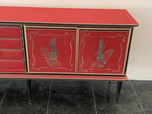 Credenza by Umberto Mascagni Rosso Bordeaux, 1950s-IJR-1706664