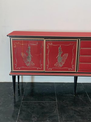 Credenza by Umberto Mascagni Rosso Bordeaux, 1950s-IJR-1706664