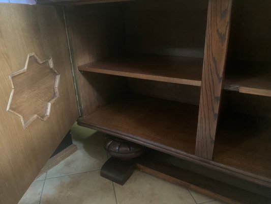 Credenza in Oak with Stained Glass Windows-WQQ-2020254