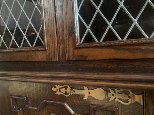 Credenza in Oak with Stained Glass Windows-WQQ-2020254