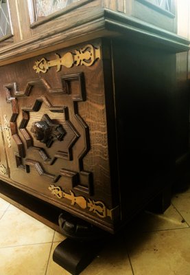 Credenza in Oak with Stained Glass Windows-WQQ-2020254