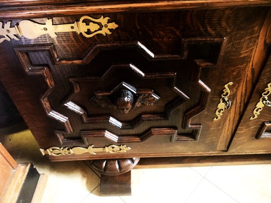 Credenza in Oak with Stained Glass Windows-WQQ-2020254