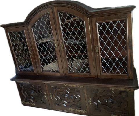 Credenza in Oak with Stained Glass Windows-WQQ-2020254