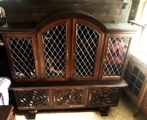 Credenza in Oak with Stained Glass Windows-WQQ-2020254