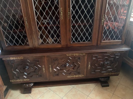 Credenza in Oak with Stained Glass Windows-WQQ-2020254