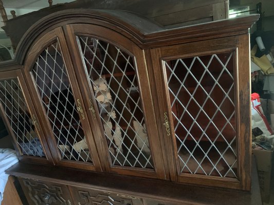 Credenza in Oak with Stained Glass Windows-WQQ-2020254