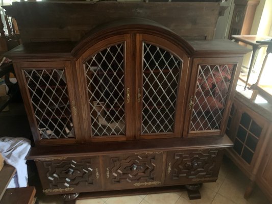 Credenza in Oak with Stained Glass Windows-WQQ-2020254