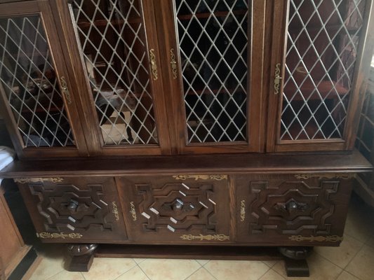 Credenza in Oak with Stained Glass Windows-WQQ-2020254