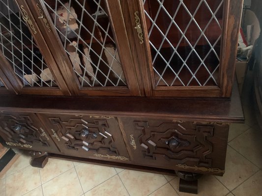 Credenza in Oak with Stained Glass Windows-WQQ-2020254