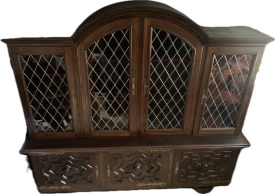 Credenza in Oak with Stained Glass Windows-WQQ-2020254