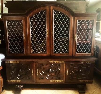 Credenza in Oak with Stained Glass Windows-WQQ-2020254