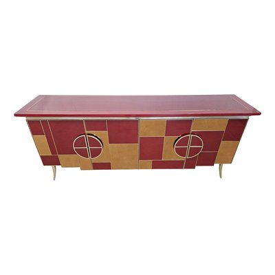 Credenza with 4 Doors in Bordeaux Red Glass and Mirror-BEW-1822760