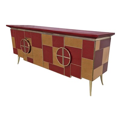 Credenza with 4 Doors in Bordeaux Red Glass and Mirror-BEW-1822760