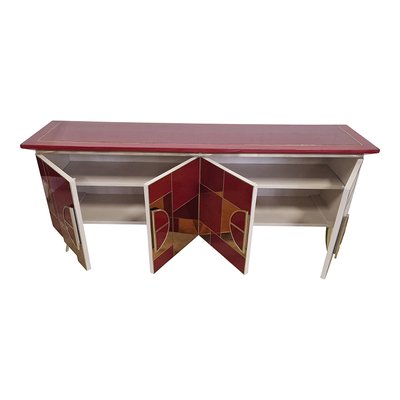 Credenza with 4 Doors in Bordeaux Red Glass and Mirror-BEW-1822760