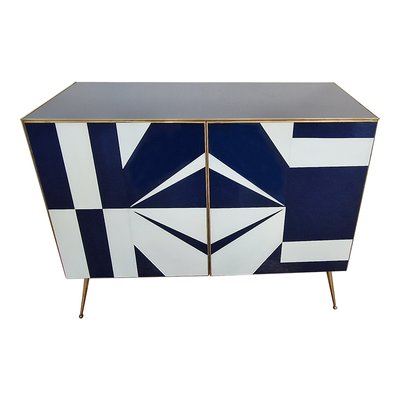 Credenza with Blue and White Glass Doors, 1990s-BEW-1765139