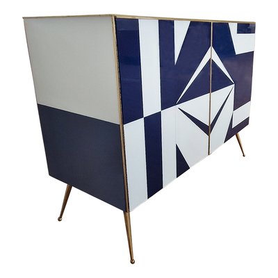 Credenza with Blue and White Glass Doors, 1990s-BEW-1765139