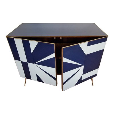 Credenza with Blue and White Glass Doors, 1990s-BEW-1765139