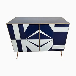 Credenza with Blue and White Glass Doors, 1990s-BEW-1765139