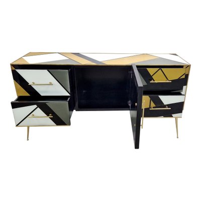 Credenza with Four Drawers and One Door in Murano Glass, 1980s-BEW-1790261