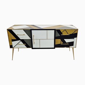 Credenza with Four Drawers and One Door in Murano Glass, 1980s-BEW-1790261