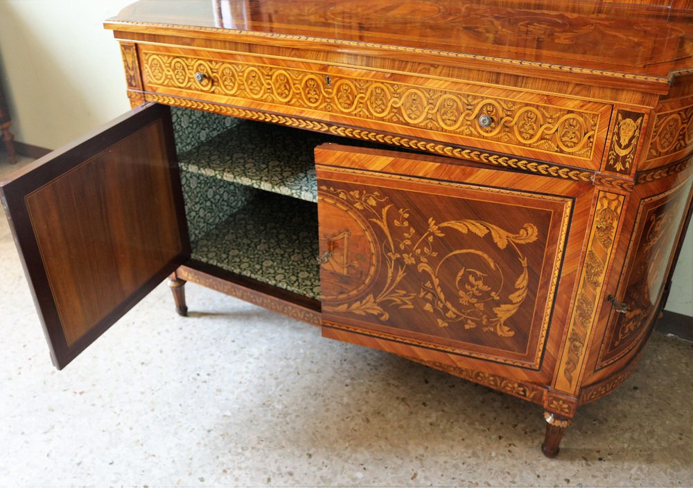 Credenza with Richerly Inlaid Neoclassical Lift, 1990s